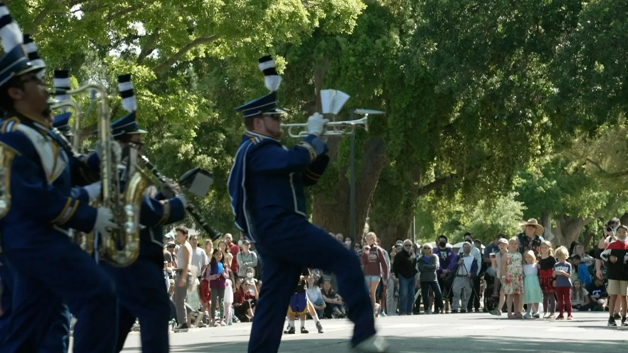 UC Davis marching band marching in the Picnic Day Parade